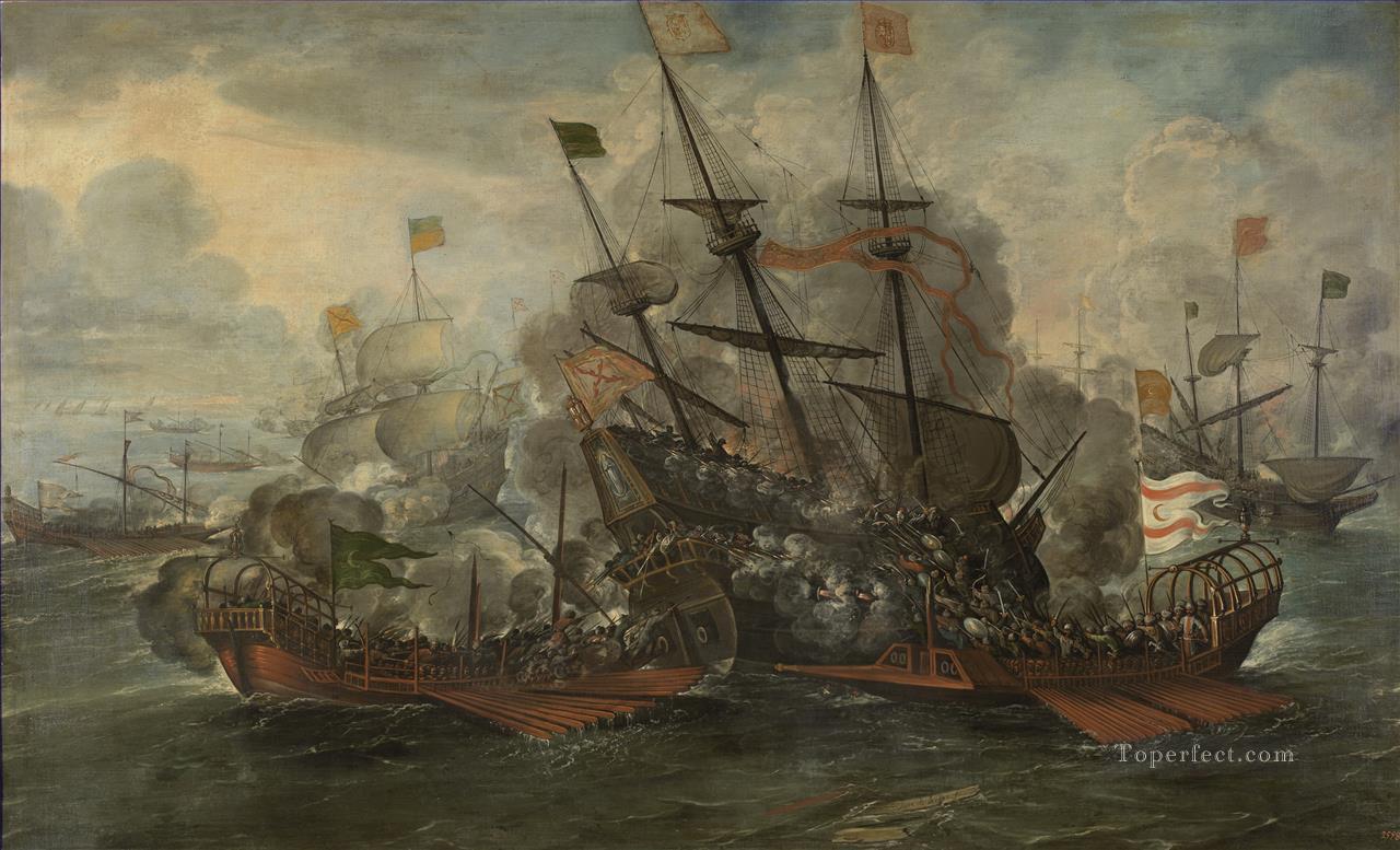 フアン・デ・ラ・コルテ海戦で海戦に参加する油絵